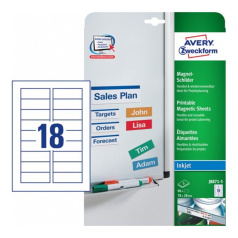 Магнитные таблички для струйных принтеров Avery Zweckform, белые матовые, 78 x 28 мм, 18 этикеток на листе А4 (5 листов) [J8871-5]