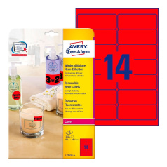 Неоновые этикетки Avery Zweckform, красный, 99.1 x 38.1 мм, 14 этикеток на листе А4 (25 листов) [L7263R-25]