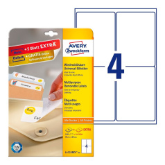 Удаляемые этикетки Avery Zweckform, белые, 99.1 x 139 мм, 4 этикетки на листе А4 (25 листов) [L4733REV-25]