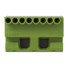 Клеммник самозажимной ABB ZK82G PE8х4+2х25 мм, зеленый [1SPE007715F9713]
