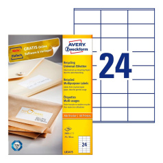 Эко-этикетки Avery Zweckform, белые, 70 x 36 мм, 24 этикетки на листе А4 (100 листов) [LR3475]