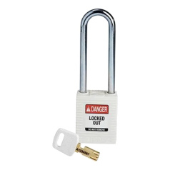 Замок SafeKey нейлоновый Brady, стальная дужка, 76 мм, Ø 6.4 мм, белый [gws150295]