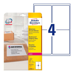 Всепогодные адресные этикетки Avery Zweckform, белые матовые, 99.1 x 139 мм, 4 этикетки на листе А4 (25 листов) [L7994-25]