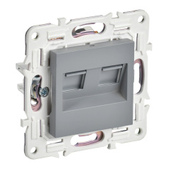 Розетка компьютерная двойная RJ45 IEK SKANDY кат. 6 SK-K04Gr серый [SK-K20-2-K03]