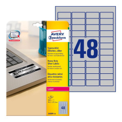 Этикетки Avery Zweckform, серебристые, 45.7 x 21.2 мм, 48 этикеток на листе А4 (20 листов) [L6009-20]
