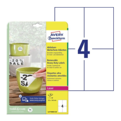 Всепогодные удаляемые этикетки Avery Zweckform, белые матовые, 105 х 148 мм, 4 этикетки на листе А4 (20 листов) [L4719REV-20]