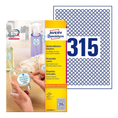 Удаляемые этикетки Avery Zweckform, белые, Ø 10 мм, 315 этикеток на листе А4 (25 листов) [L6019REV-25]