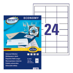 Этикетки самоклеящиеся Europe-100, белые, 64.6 x 33.8 мм, 24 этикетки на листе А4 (100 листов) [ELA008]