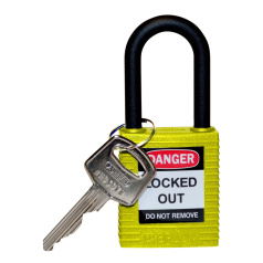 Замки нейлоновые Brady, пластиковые дужки, 38 мм, Ø 6.4 мм, желтые, 6 шт [gws813596]