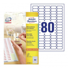 Самоклеящиеся этикетки-ценники Avery Zweckform, 35,6 х 16,9 мм, белые, 80 этикеток на листе А4 (25 листов) [L3412REV-25]