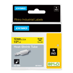 Термоусадочная трубка Dymo S0718310/18056, 12 мм, черный на желтом