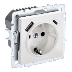 Розетка 1-местная IEK BRITE с заземлением со шторками 16А с USB A+C 18Вт РЮш11-1-БрБ белый [BR-R14-16-U22-018-K01]