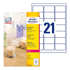 Этикетки Avery Zweckform, прозрачные, 63.5 x 38.1 мм, 21 этикетка на листе А4 (25 листов) [L7782-25]