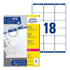 Почтовые этикетки Avery Zweckform, белые, 63.5 x 46.6 мм, 18 этикеток на листе А4 (100 листов) [L7161-100]