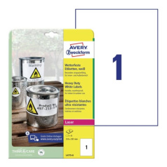 Всепогодные пленочные этикетки Avery Zweckform, белые матовые, 210 x 297 мм, 1 этикетка на листе А4 (8 листов) [L4775-8]