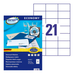Этикетки самоклеящиеся Europe-100, белые, 70 x 42.3 мм, 21 этикетка на листе А4 (100 листов) [ELA013]