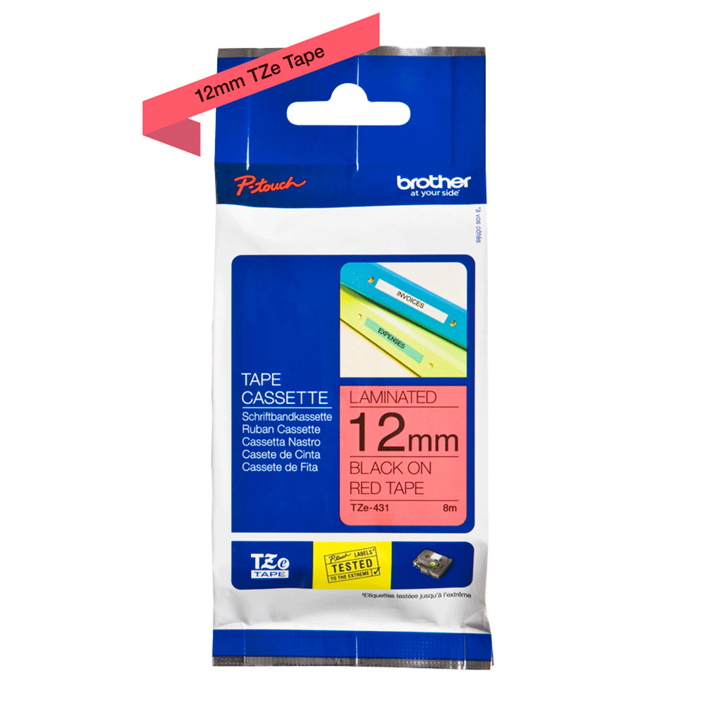 Картридж Brother TZe-431, 12 мм, черный на красном [TZe431]