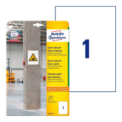 Суперклейкие бумажные этикетки Avery Zweckform, белые, 210 x 297 мм, 1 этикетка на листе А4 (20 листов) [L7877-20]
