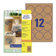 Этикетки из крафт-бумаги Avery Zweckform, коричневые, круглые Ø 60 мм, 12 этикеток на листе А4 (25 листов) [L7106-25]