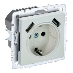 Розетка 1-местная IEK BRITE с заземлением со шторками 16А с USB A+A 5В 3,1А РЮш10-2-БрЖ жемчуг [BR-R14-16-U21-D31-K36]