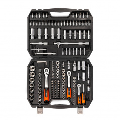 Набор инструментов КВТ НАИ-09/150 PROFESSIONAL с торцевыми шестигранными головками и трещоткой 1/2", 1/4", 3/8" [92315]