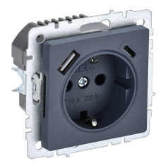 Розетка 1-местная IEK BRITE с заземлением со шторками 16А с USB A+C 18Вт РЮш11-1-БрМ маренго [BR-R14-16-U22-018-K35]