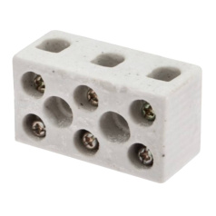 Клемма керамическая винтовая Rexant КВ 4 мм², 3 пары контактов, с крепежным отверстием [07-6225]
