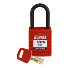 Замок SafeKey нейлоновый Brady, пластиковая дужка, 38 мм, Ø 6.4 мм, красный [gws150342]