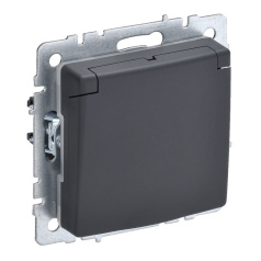 Розетка 1-местная IEK BRITE с заземлением со шторками и крышкой 16А IP44 РСбш10-3-44-БрГ графит [BR-R16-16-44-K53]
