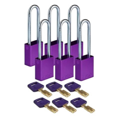 Замки алюминиевые Brady SafeKey со стальной дужкой, 76 мм, Ø 6.4 мм, фиолетовые, 6 шт [gws150358]