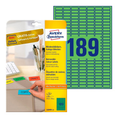 Удаляемые этикетки Avery Zweckform, зеленый, 25.4 x 10 мм, 189 этикеток на листе А4 (20 листов) [L6049-20]