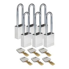 Замки алюминиевые Brady SafeKey со стальной дужкой, 76 мм, Ø 6.4 мм, серебристые, 6 шт [gws150297]