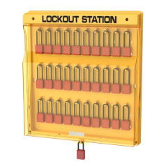 Блокировочная закрытая станция, поликарбонат, 30 держателей для замков, 580х605х95 мм, желтый [gwrB202]