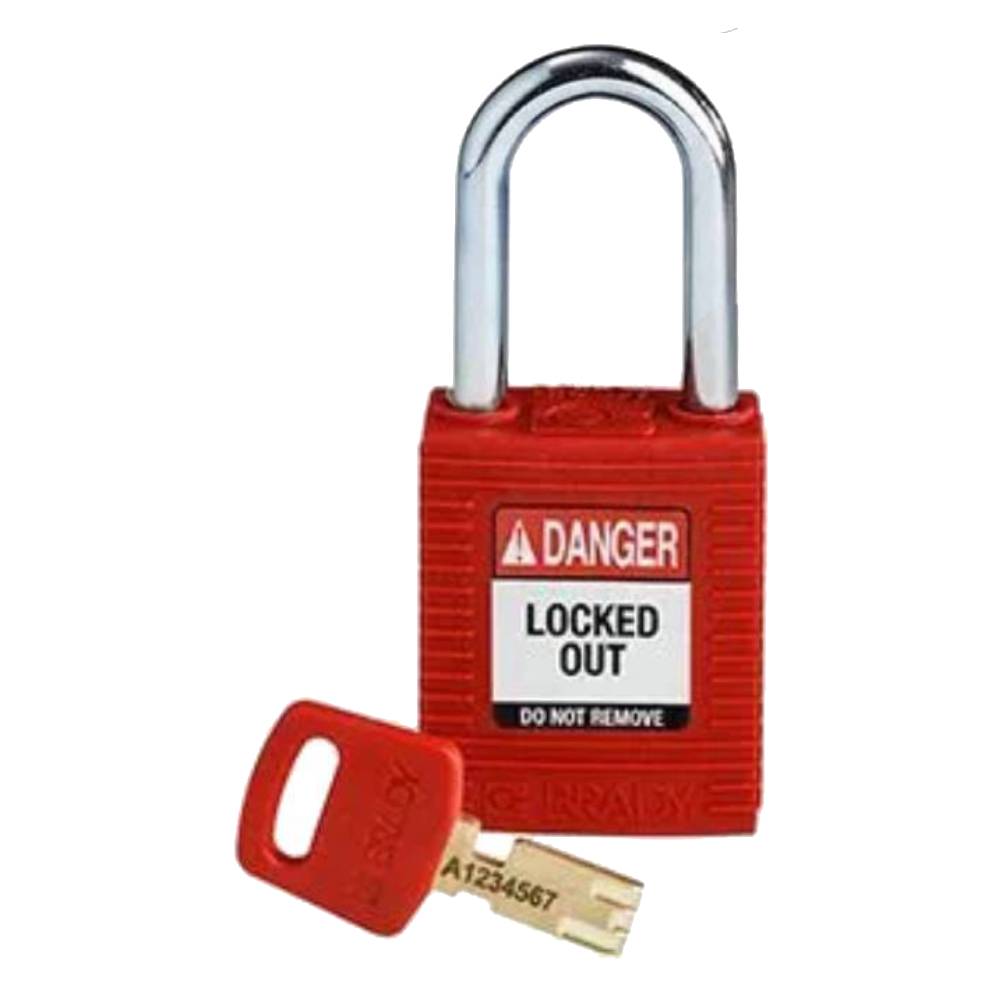 Замки SafeKey нейлоновые Brady, стальная дужка, 38 мм, Ø 6.4 мм, красный, 6 шт [gws150270]
