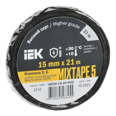 Изолента ХБ черная IEK MIXTAPE 5, 15 мм х 21 м [UIZ20-15-21-K02]