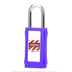 Замок блокировочный со стальной дужкой и удлиненным корпусом, 38 мм, Ø 6 мм, дисковый цилиндр, фиолетовый [gwr023DS38PRP]