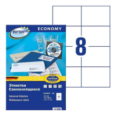 Этикетки самоклеящиеся Европа-100, белые, 105 х 74 мм, 8 этикеток на листе А4 (18 листов) [ELA023-18]