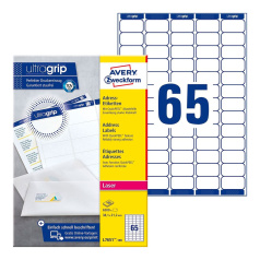 Почтовые этикетки Avery Zweckform, белые, 38.1 x 21.2 мм, 65 этикеток на листе А4 (100 листов) [L7651-100]