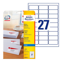 Почтовые этикетки Avery Zweckform, белые, 63.5 x 29.6 мм, 27 этикеток на листе А4 (25 листов) [J4792-25]