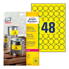 Всепогодные этикетки Avery Zweckform, желтые матовые, круглые Ø 30 мм, 48 этикеток на листе А4 (20 листов) [L6128-20]