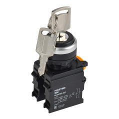 Переключатель с ключом на 3 положения IEK MASTER 1NO+1NC чёрный IEK MASTER [MI-SW60-20Y-3-34-3-K02]