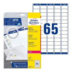 Почтовые этикетки Avery Zweckform, белые, 38.1 x 21.2 мм, 65 этикеток на листе А4 (25 листов) [L7651-25]