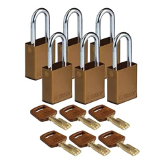 Замки алюминиевые Brady SafeKey со стальной дужкой, 38 мм, Ø 6.4 мм, коричневые, 6 шт [gws150301]