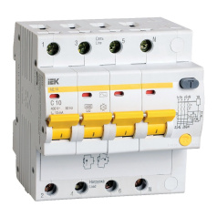 Дифференциальный автомат IEK KARAT АД14 4P 10А 10мА, тип AC [MAD10-4-010-C-010]