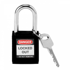 Замки нейлоновые Brady, стальные дужки, 38 мм, Ø 6.4 мм, черные, 6 шт [gws51353]