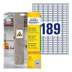 Суперклейкие бумажные этикетки Avery Zweckform, белые, 25.4 x 10 мм, 189 этикеток на листе А4 (20 листов) [L7871-20]