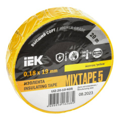 Изолента IEK MIXTAPE 5, 0.18 х 19 мм, желтая, 20 м [UIZ-20-10-K05]