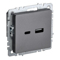 Розетка USB IEK BRITE A+C 18Вт РЮ11-1-БрС сталь [BR-U22-018-K46]