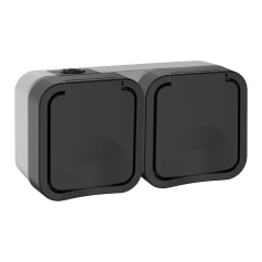 Розетка 2-местная IEK TORS горизонтальная 16А IP55 TS122 графит [TS-R26-16-55-G-K53]