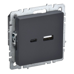 Розетка USB IEK BRITE A+C 18Вт РЮ11-1-БрГ графит [BR-U22-018-K53]
